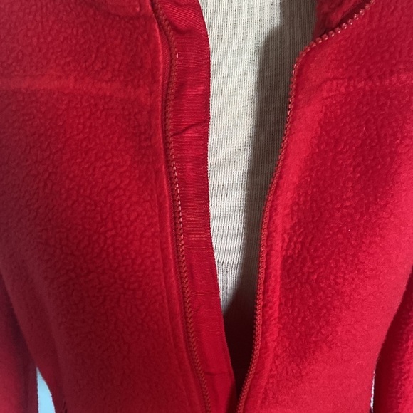 Talbots SHERPA WOVEN TRIM JACKET - SOLID cherry red. Zip up fleece Sz L winter - Picture 7 of 10